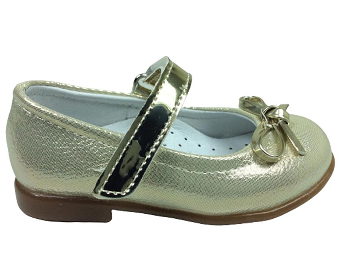 OrtopedikAL Ortaç İlkadım Babet Dore Parlak Kız Çocuk Ayakkabı Cırtlı İçi % 100 Deri 